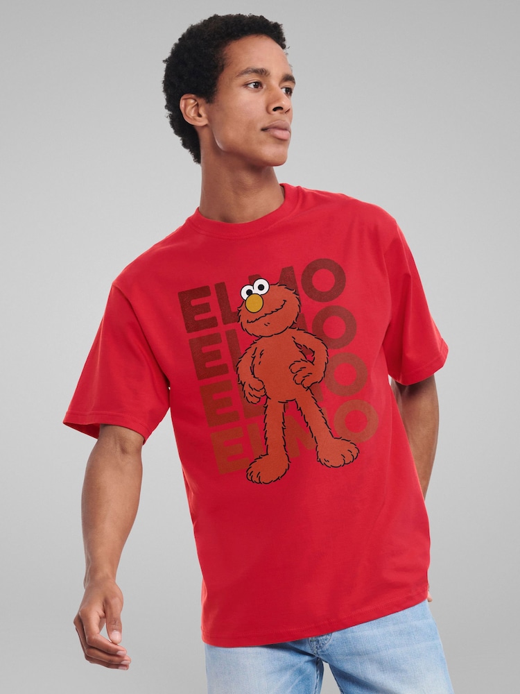 All + Every Red Mens 100% Cotton Sesame Street Elmo Pose T-Shirt - Image 1 of 4