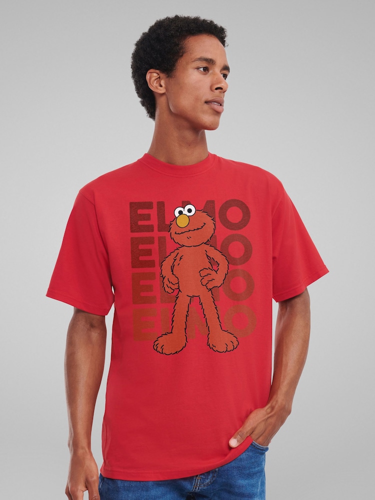 All + Every Red Mens 100% Cotton Sesame Street Elmo Pose T-Shirt - Image 2 of 4