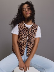 Animal Print Padded Reversible Tie Front 100% Cotton Gilet - Image 1 of 7