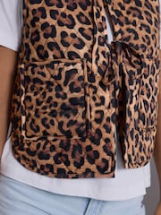 Animal Print Padded Reversible Tie Front 100% Cotton Gilet - Image 3 of 7