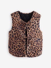 Animal Print Padded Reversible Tie Front 100% Cotton Gilet - Image 4 of 7
