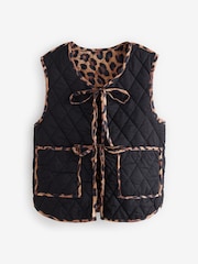 Animal Print Padded Reversible Tie Front 100% Cotton Gilet - Image 5 of 7