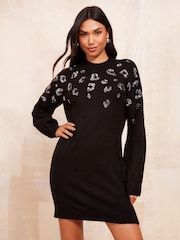 Friends Like These Black Animal Sequin Jumper Dress - Image 1 of 4