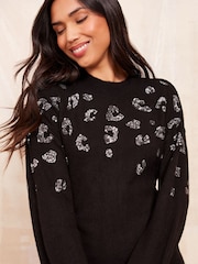 Friends Like These Black Animal Sequin Jumper Dress - Image 2 of 4