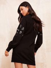 Friends Like These Black Animal Sequin Jumper Dress - Image 4 of 4