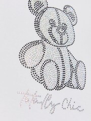 River Island White Girls Diamante Bear 100% Cotton T-Shirt - Image 4 of 4