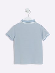 River Island Blue Boys Textured Tipped 100% Cotton Polo Shirt - Image 2 of 4