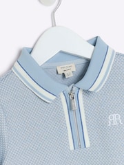 River Island Blue Boys Textured Tipped 100% Cotton Polo Shirt - Image 3 of 4