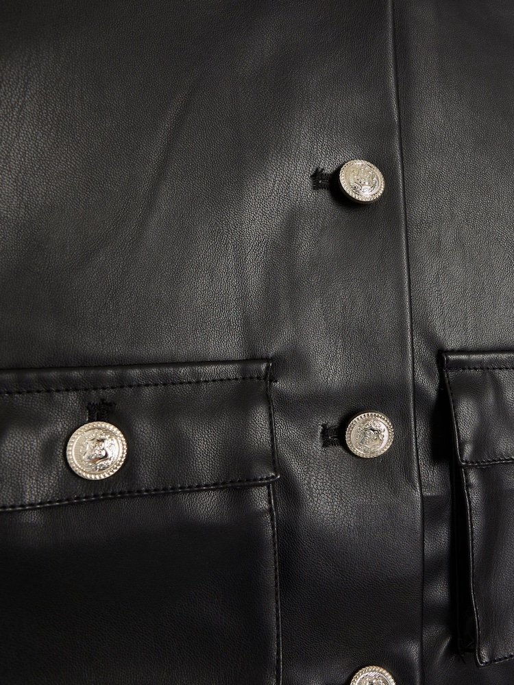 River Island Black Girls Faux Leather Boxy Jacket - Image 2 of 3 River Island Black Girls Faux Leather Boxy Jacket - Image 2 of 3