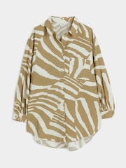 River Island Beige Girls Cropped Zebra Print 100% Cotton Shirt - Image 1 of 4