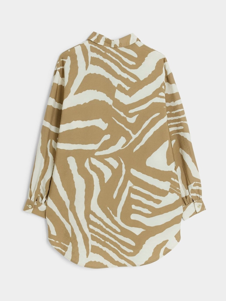 River Island Beige Girls Cropped Zebra Print 100% Cotton Shirt - Image 2 of 4