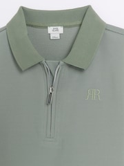 River Island Green Boys Smart Twill Zip 100% Cotton Polo Shirt - Image 2 of 3