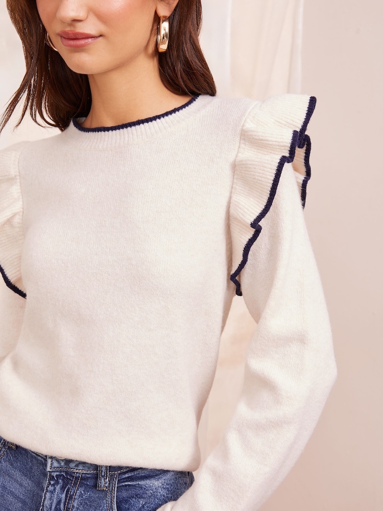 Friends Like These Cream Petite Ruffle Sleeve Jumper - Image 1 of 4 Friends Like These Cream Petite Ruffle Sleeve Jumper - Image 1 of 4