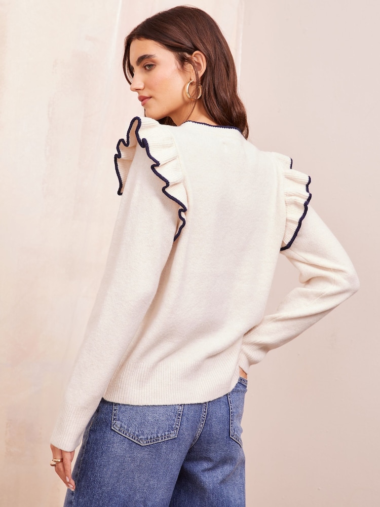 Friends Like These Cream Petite Ruffle Sleeve Jumper - Image 4 of 4 Friends Like These Cream Petite Ruffle Sleeve Jumper - Image 4 of 4