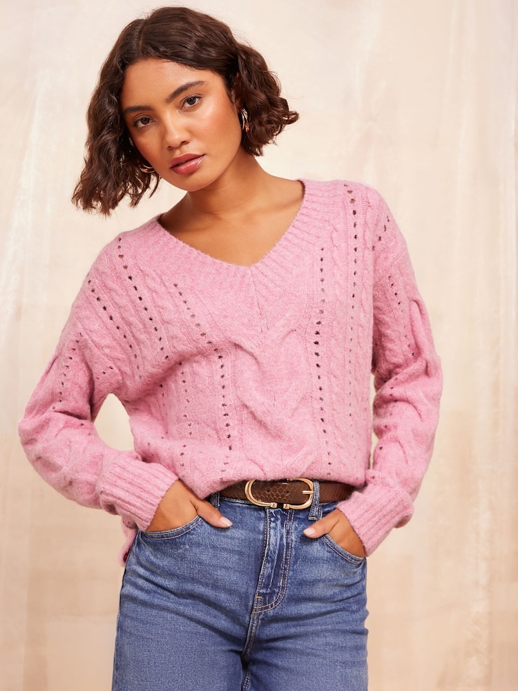 Friends Like These Pink Petite Pointelle Stitch Detail Jumper - Image 1 of 4