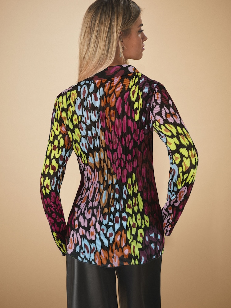Lepoard Print Pleated Long Sleeve Fitted Shirt - Image 3 of 7
