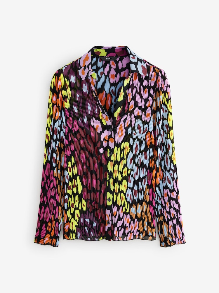 Lepoard Print Pleated Long Sleeve Fitted Shirt - Image 5 of 7