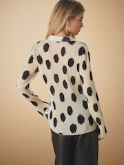 Ecru Spot Pleated Long Sleeve Fitted Shirt - Image 2 of 8