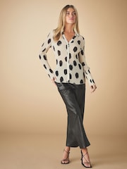 Ecru Spot Pleated Long Sleeve Fitted Shirt - Image 3 of 8