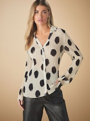 Ecru Spot Pleated Long Sleeve Fitted Shirt - Image 4 of 8