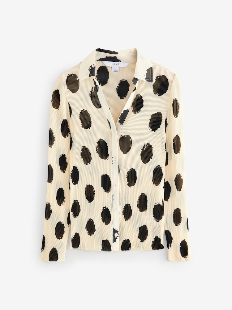 Ecru Spot Pleated Long Sleeve Fitted Shirt - Image 6 of 8