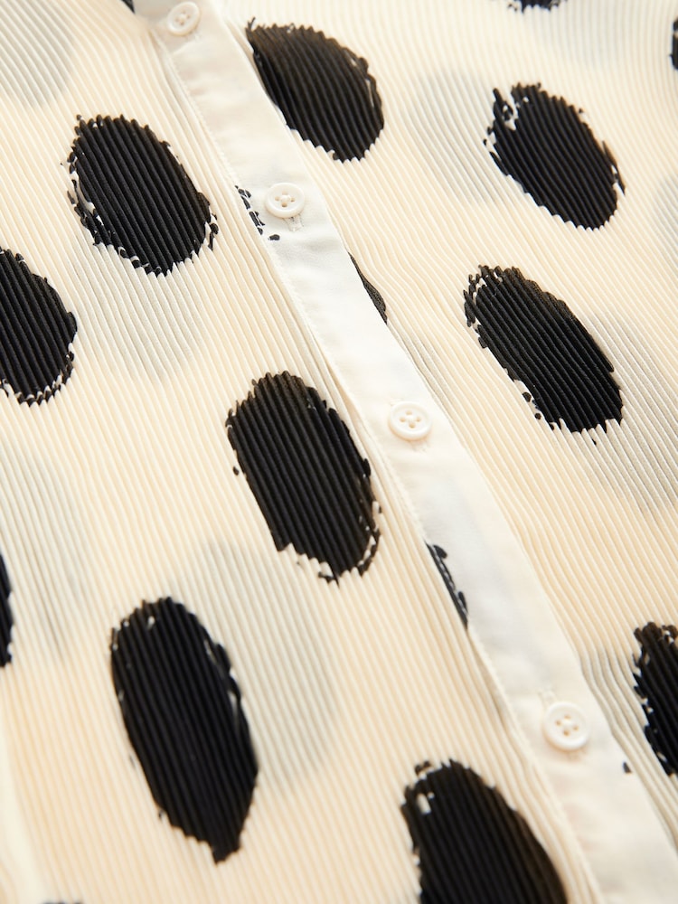 Ecru Spot Pleated Long Sleeve Fitted Shirt - Image 7 of 8