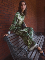 Kew Collection Black/Green Palm Print Satin Long Sleeve Shirt - Image 2 of 8