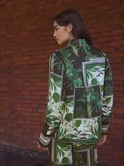 Kew Collection Black/Green Palm Print Satin Long Sleeve Shirt - Image 4 of 8