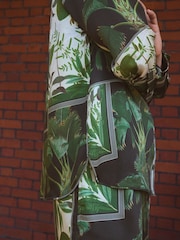 Kew Collection Black/Green Palm Print Satin Long Sleeve Shirt - Image 5 of 8
