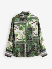 Kew Collection Black/Green Palm Print Satin Long Sleeve Shirt - Image 6 of 8