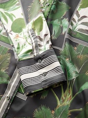 Kew Collection Black/Green Palm Print Satin Long Sleeve Shirt - Image 7 of 8