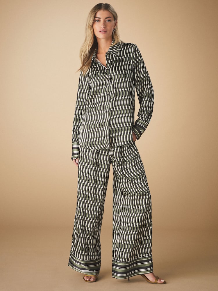 Geo Print Satin Long Sleeve Shirt - Image 2 of 8
