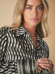 Geo Print Satin Long Sleeve Shirt - Image 5 of 8
