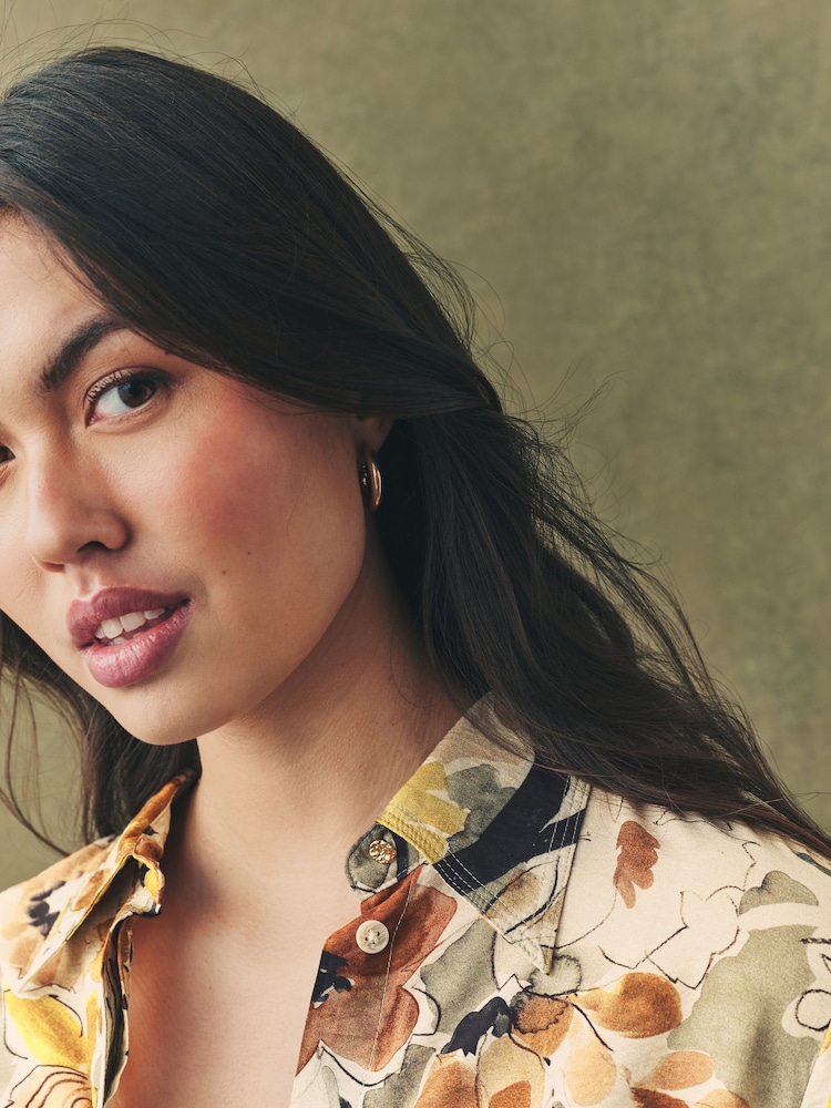 Brown Floral Print Long Sleeve Button Down Shirt - Image 3 of 8