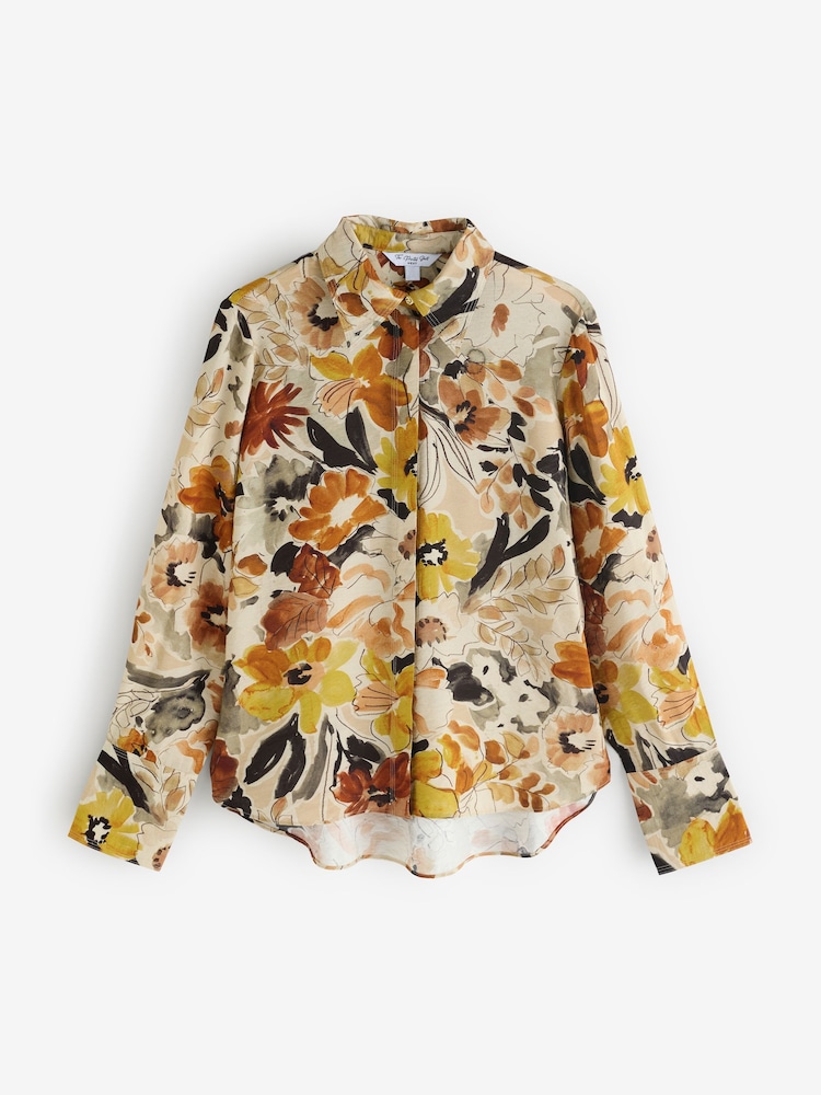 Brown Floral Print Long Sleeve Button Down Shirt - Image 5 of 8