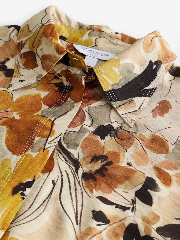 Brown Floral Print Long Sleeve Button Down Shirt - Image 6 of 8
