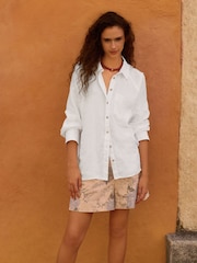 White 100% Linen Button Down Relaxed Long Sleeve Shirt - Image 2 of 9