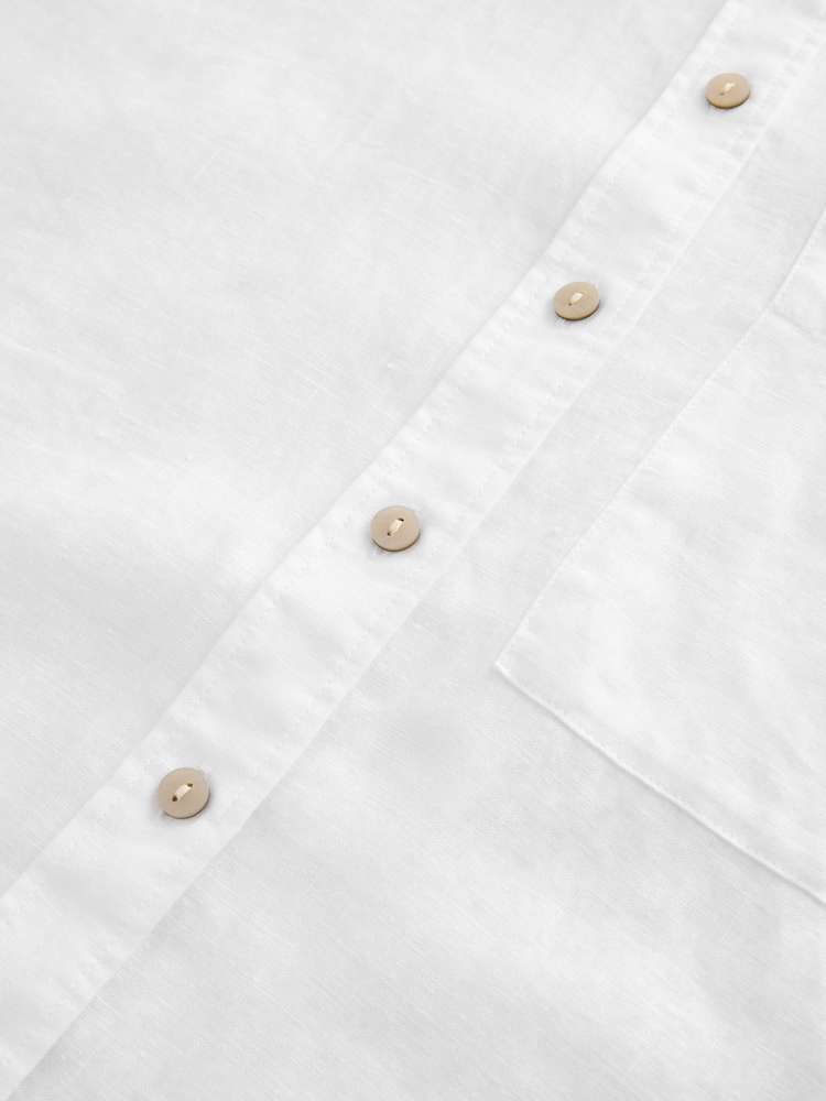 White 100% Linen Button Down Relaxed Long Sleeve Shirt - Image 7 of 9
