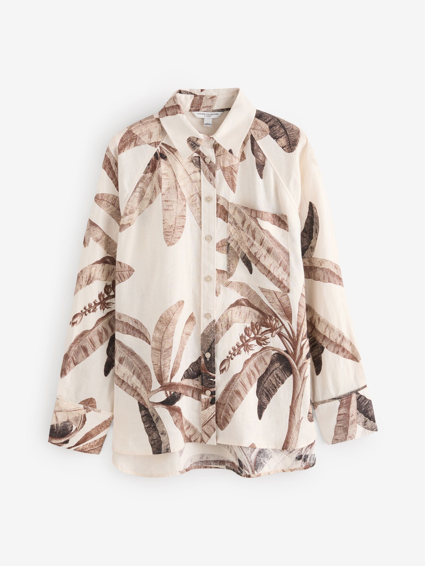 Buy Kew Collection Ecru Palm Print 100% Linen Button Down