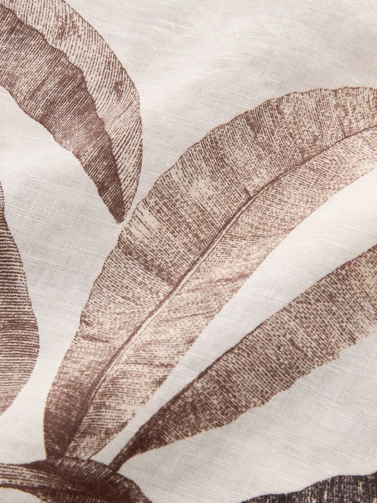Kew Collection Ecru Palm Print 100% Linen Button Down Relaxed Long Sleeve Shirt - Image 9 of 9