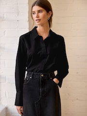 Black Fitted Collared Essential Long Sleeve Shirt - Image 2 of 9