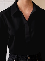 Black Fitted Collared Essential Long Sleeve Shirt - Image 4 of 9