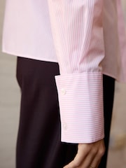 Pink Stripe Fitted Collared Essential Long Sleeve Shirt - Image 6 of 9