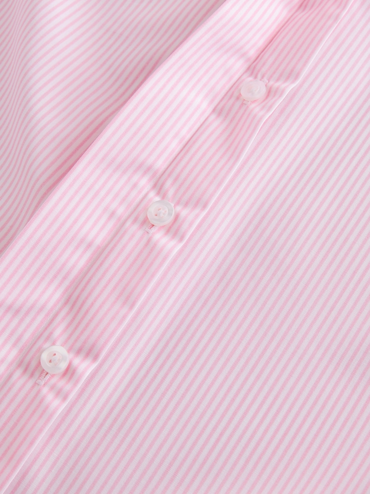 Pink Stripe Fitted Collared Essential Long Sleeve Shirt - Image 9 of 9