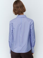 Blue Stripe Fitted Collared Essential Long Sleeve Shirt - Image 3 of 7