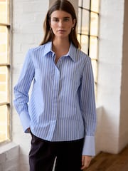 Blue Stripe Fitted Collared Essential Long Sleeve Shirt - Image 4 of 7