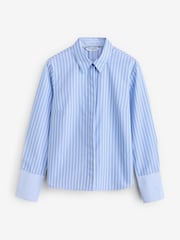 Blue Stripe Fitted Collared Essential Long Sleeve Shirt - Image 6 of 7