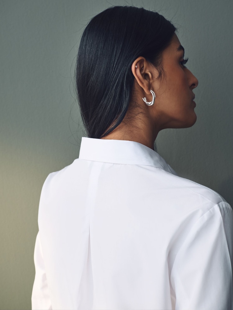 White Fitted Collared Long Sleeve Shirts 2 Pack - Image 6 of 11