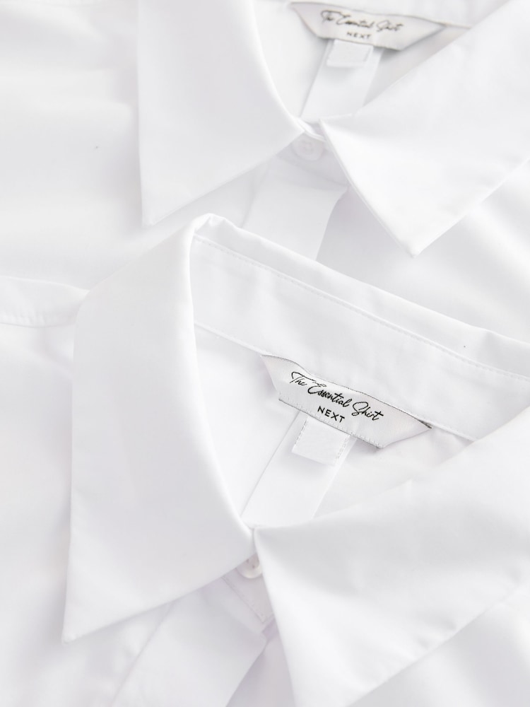 White Fitted Collared Long Sleeve Shirts 2 Pack - Image 9 of 11