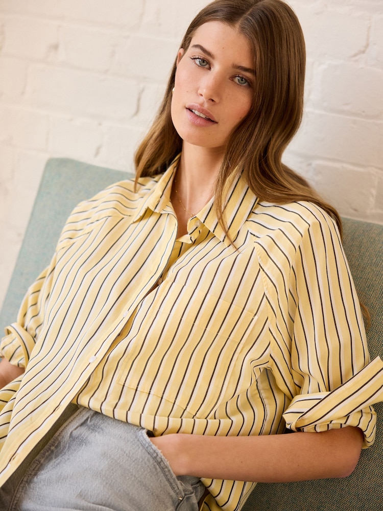 Yellow Stripe Girlfriend Oversized Long Sleeve Shirt - Image 1 of 9